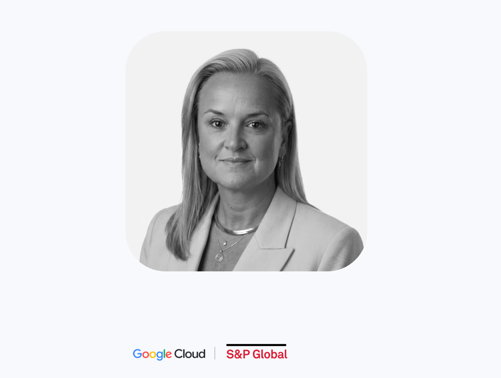 Woman's headshot with S&P logo
