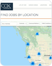 標題為「依地點尋找工作」的地圖