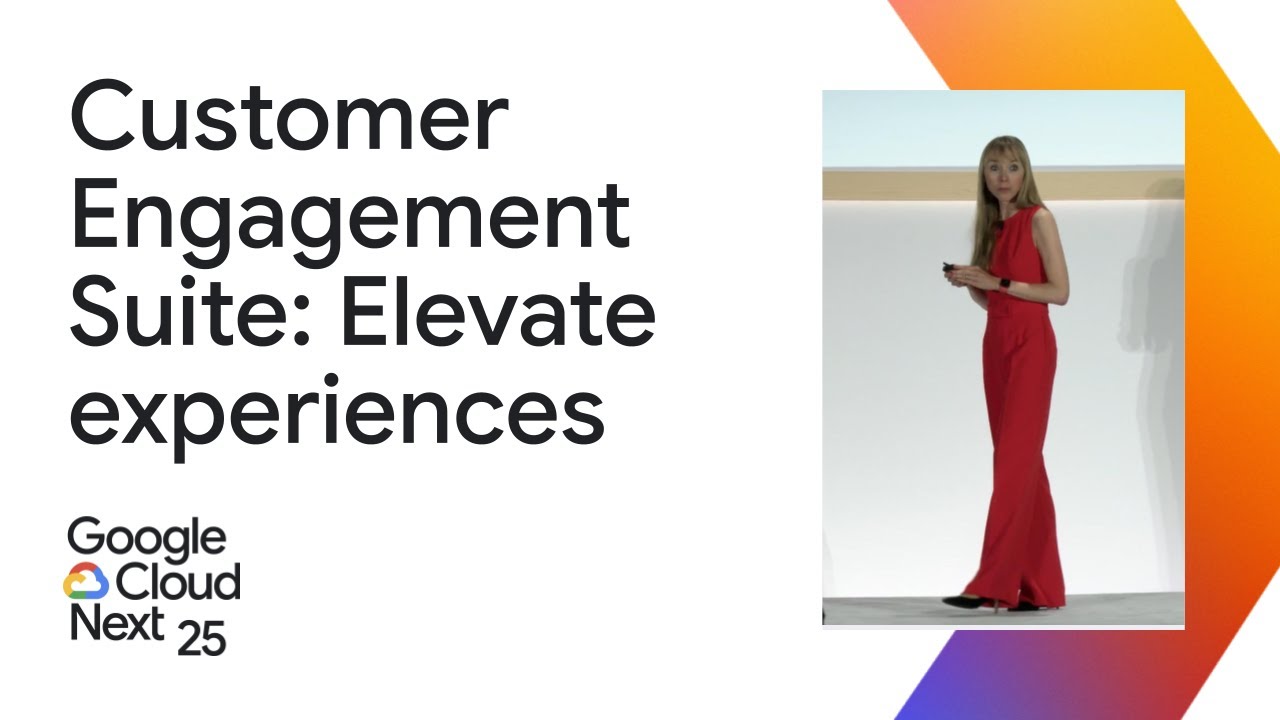 Thumbnail for video with video title and ombre chevron on right side with image of woman in a red dress on top