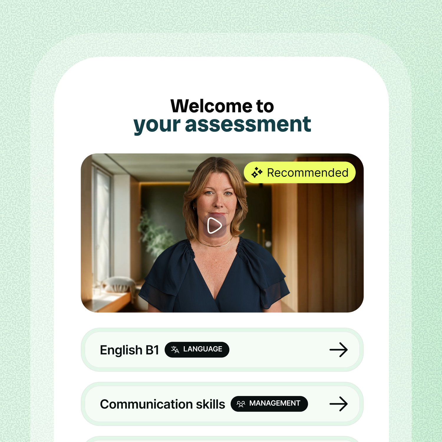 Welcome screen for English assessment