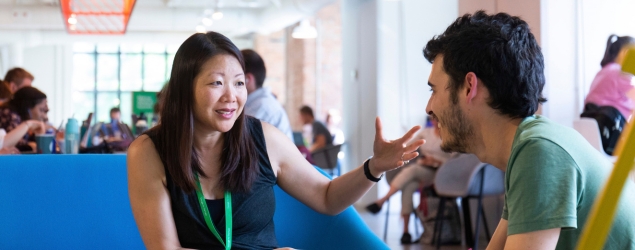 A founder explaining a concept to a fellow founder