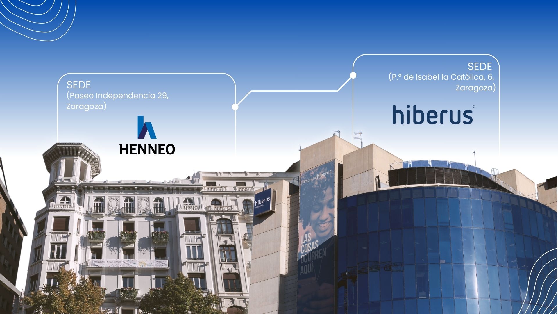 HENNEO and hiberus collaboration shown with corporate skyline