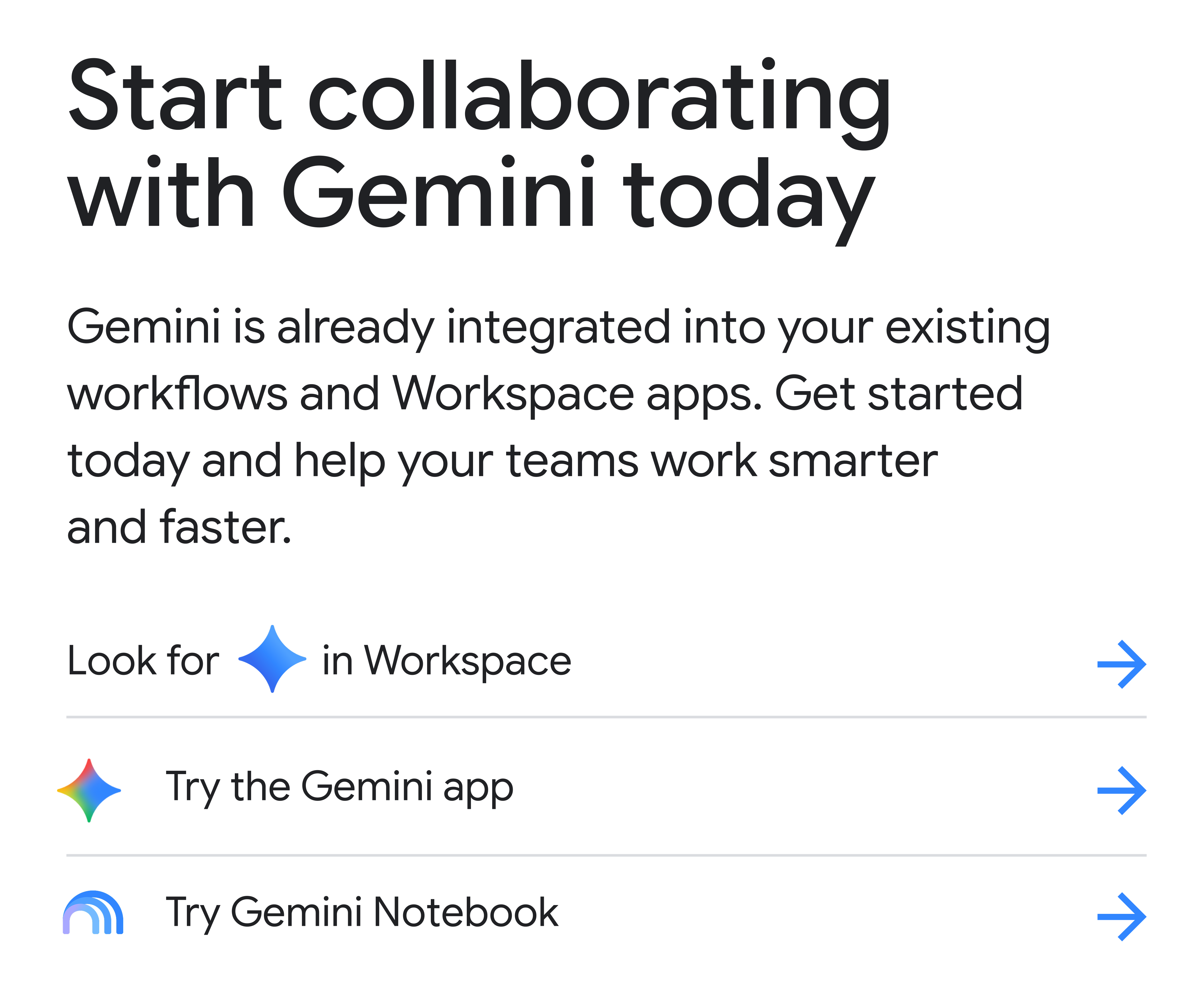Start collaborating with Gemini today 