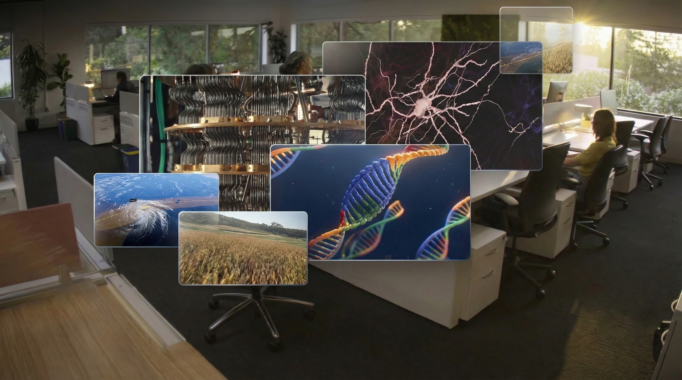 People in a Google office working together and walking around desks