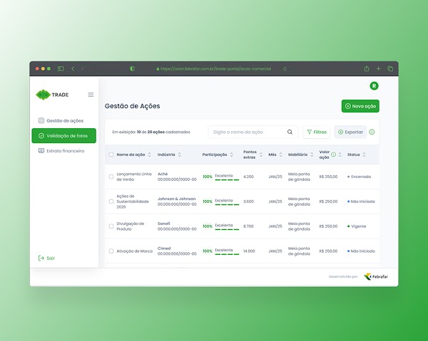 Febrafar trade desktop screen