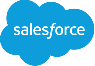 白い文字で「Salesforce」と書かれている青いクラウドのアイコン