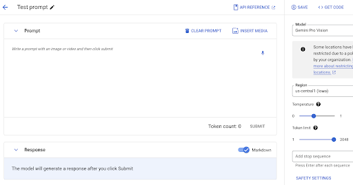 멀티모달 모델을 위한 Vertex AI 프롬프트 UI