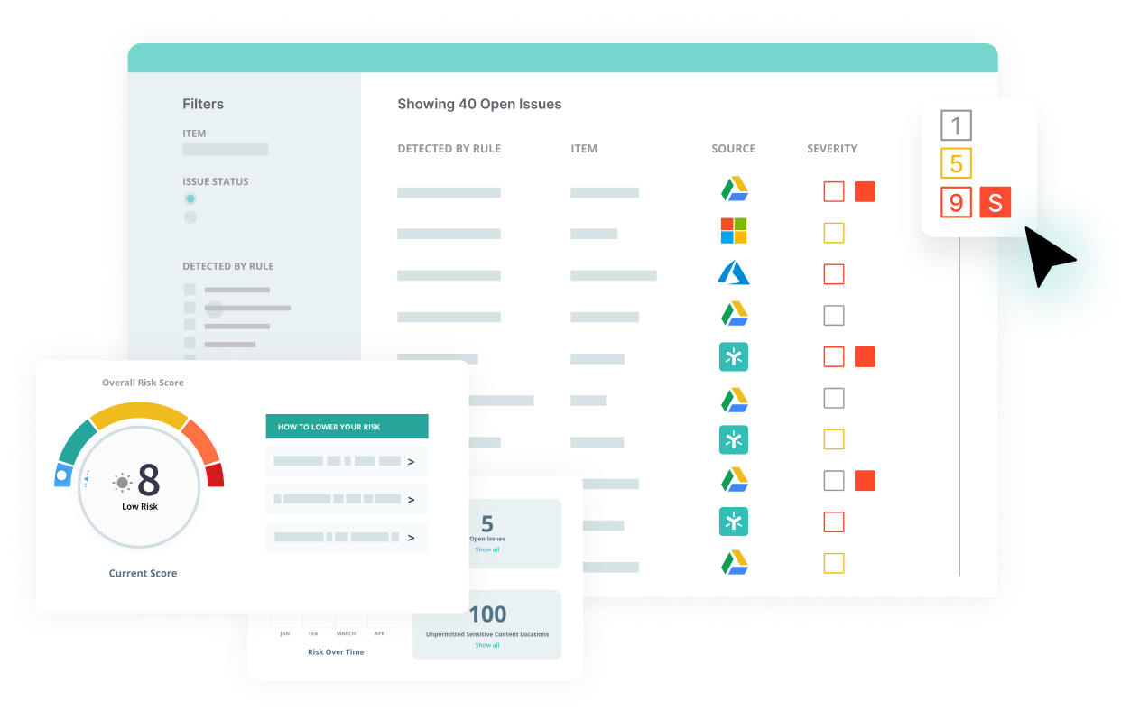 Image showing filters, open issues, and their risk scores.