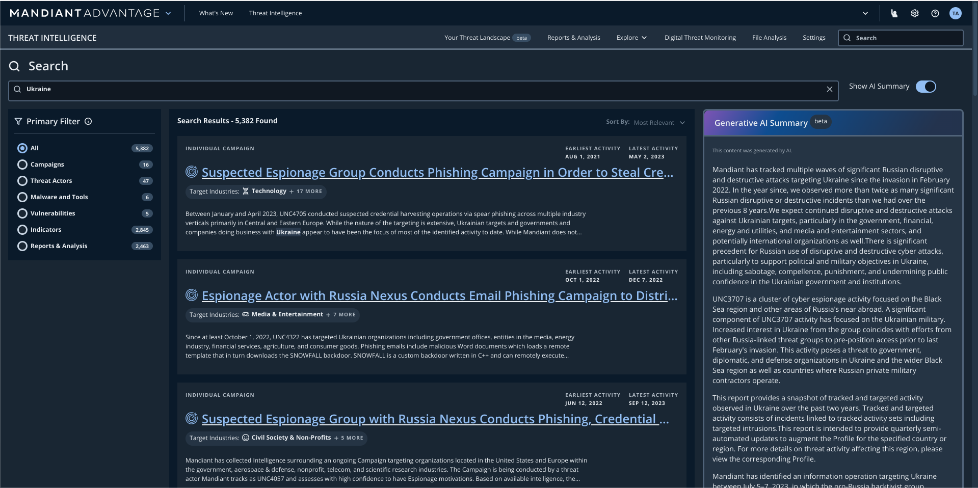 Mandiant Threat Intel summaries