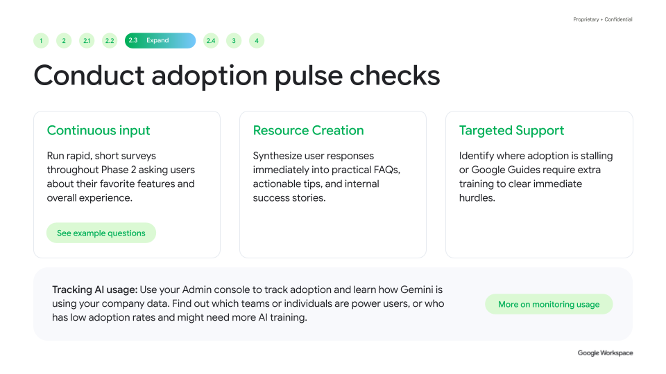 Conduct adoption pulse checks