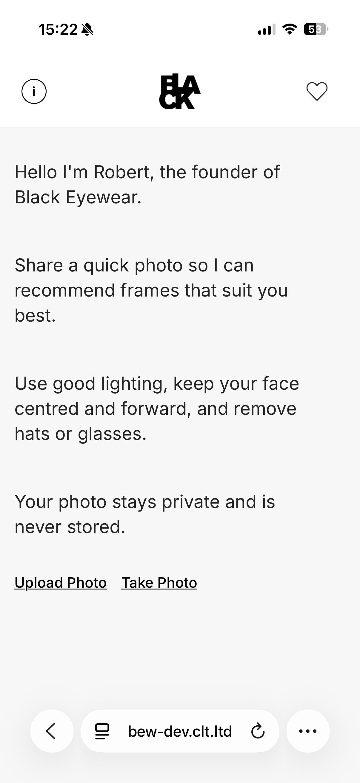 Black Eyewear founder Robert requests photo to recommend frames