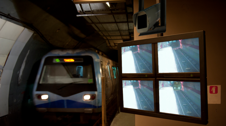 subway metro car in review of maintenance cameras
