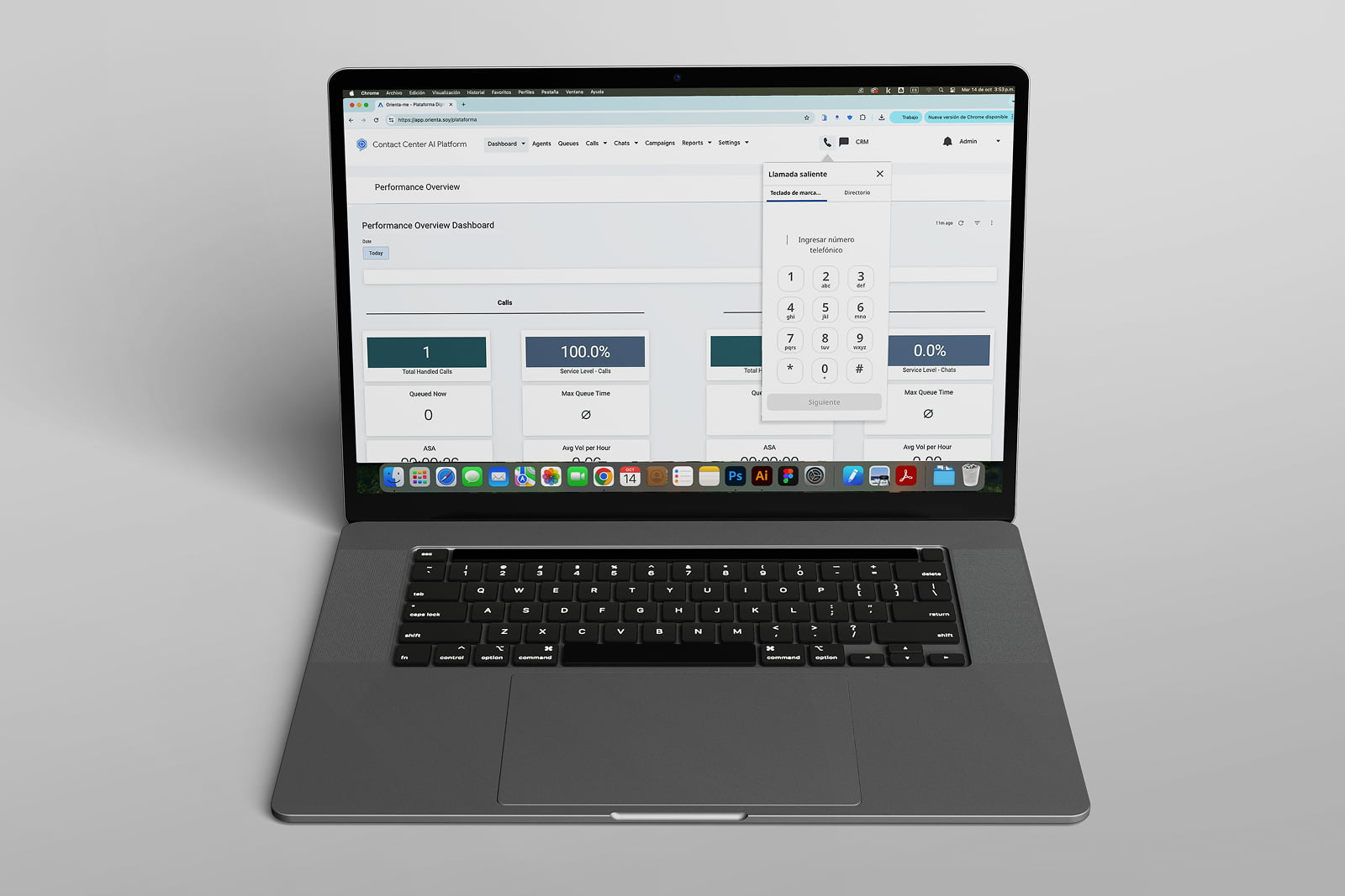 Orienta site open on a laptop