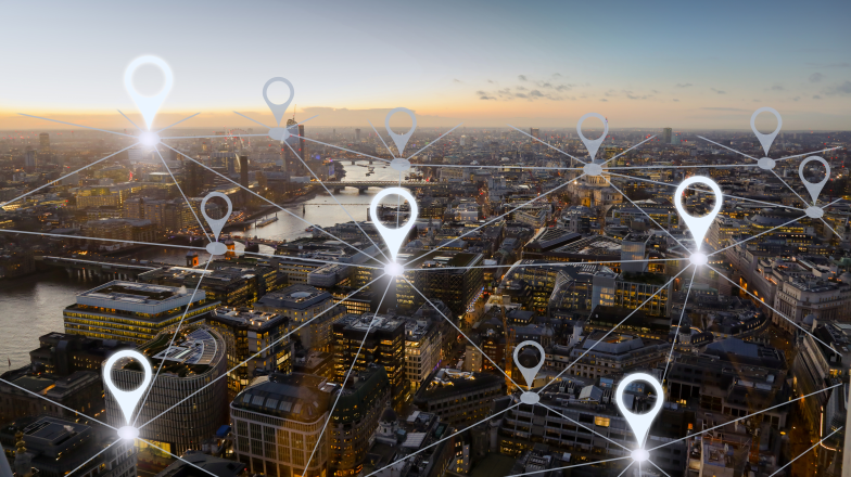 Maps pinpoint overlaid on parts of a major city