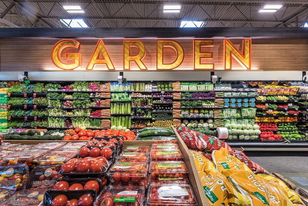 Fresh food and fruits produce displayed at Albertsons store