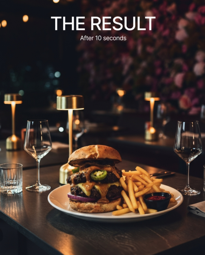 AI generated image of a burger plate in a restaurant