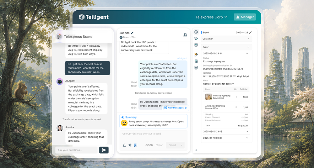 A dashboard interface displaying chat threads and user information
