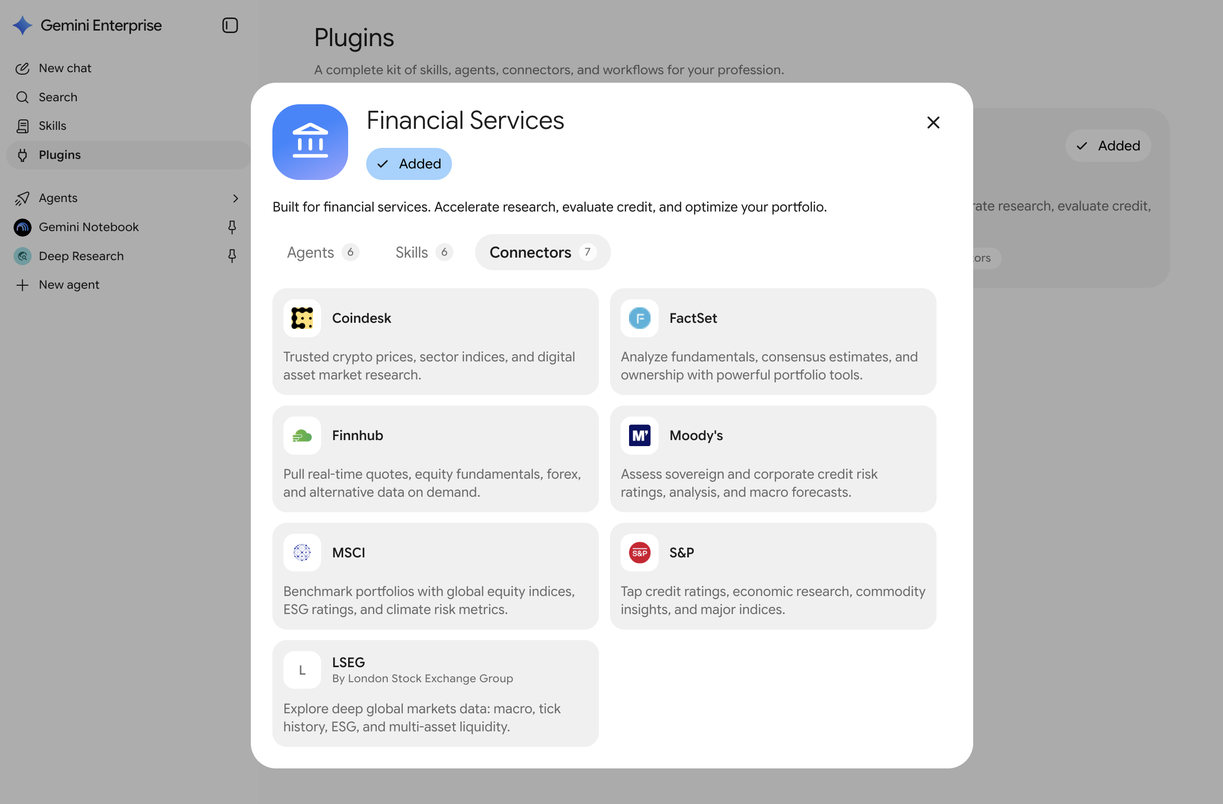 Gemini Enterprise for Financial Services connectors
