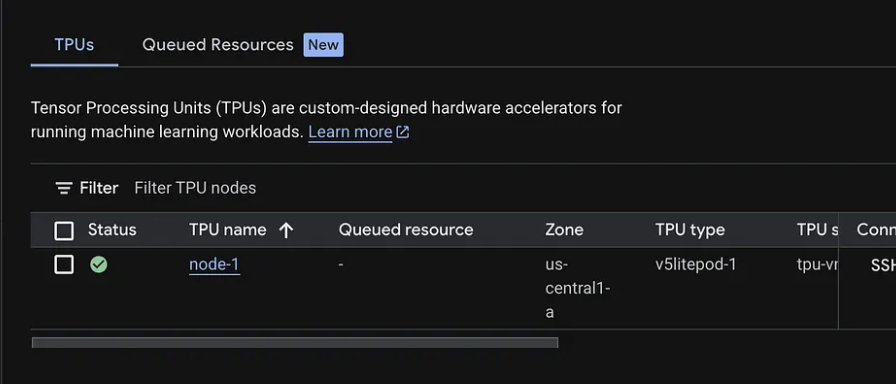 TPUs and other text written on a black screen