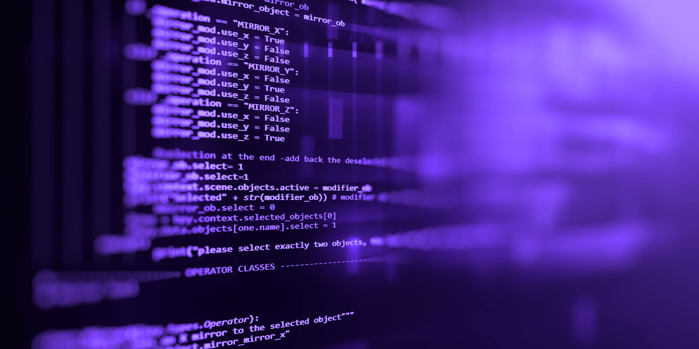 Purple computer screen displaying programming code