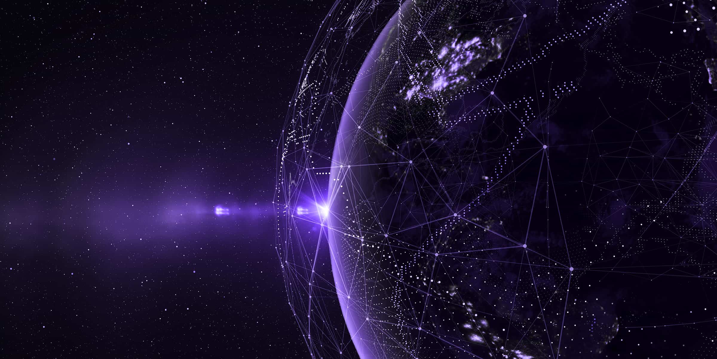 Digital purple globe with glowing network