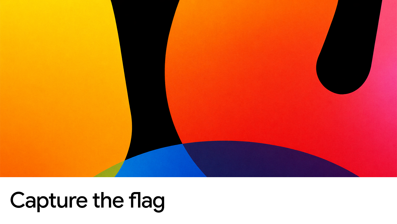 Abstract graphic with bold, colorful gradient shapes against a black background with text 'Capture the flag'