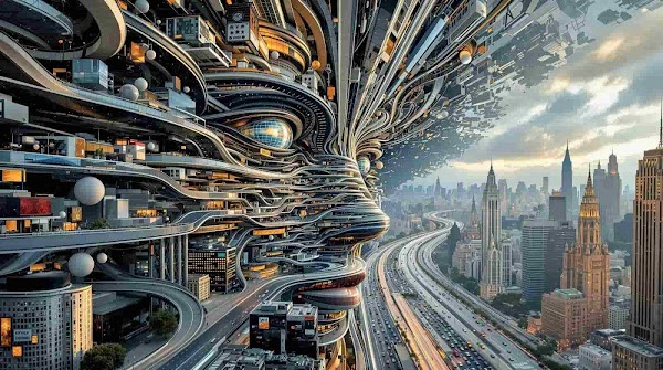 AI generated road architecture in the shape of a face