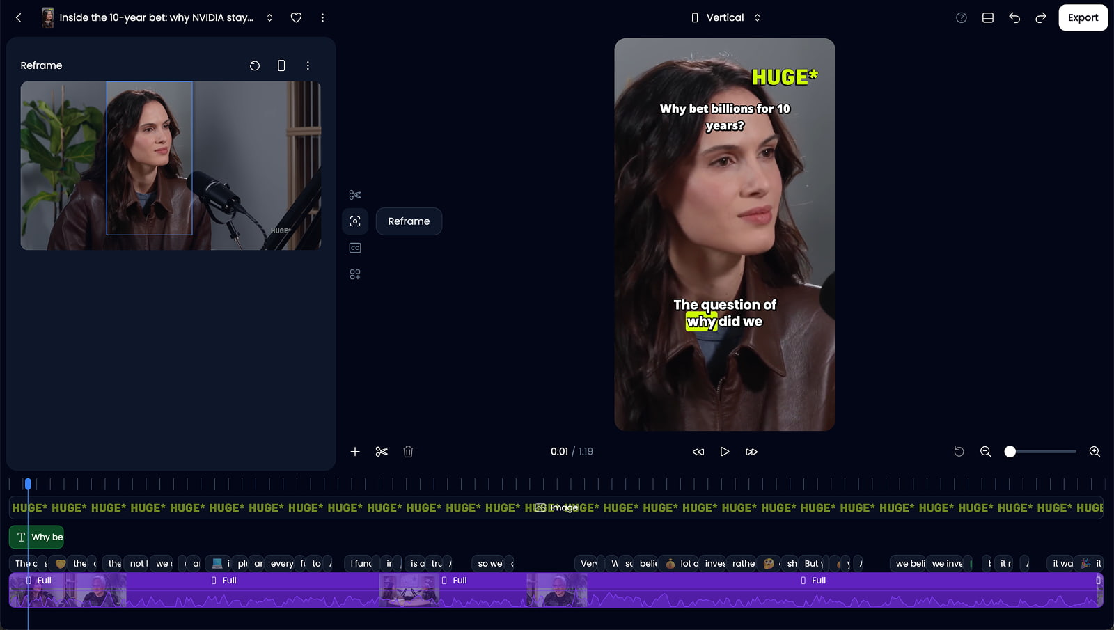 Reframing video image with editor