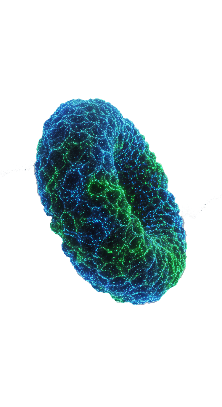 cellular shape with textured covering in blue and green