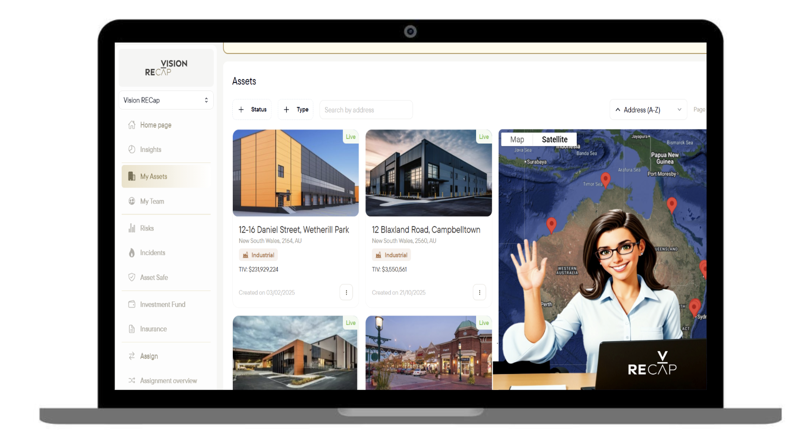 Dashboard UI design concept featuring property listings, search tools, and an interface layout