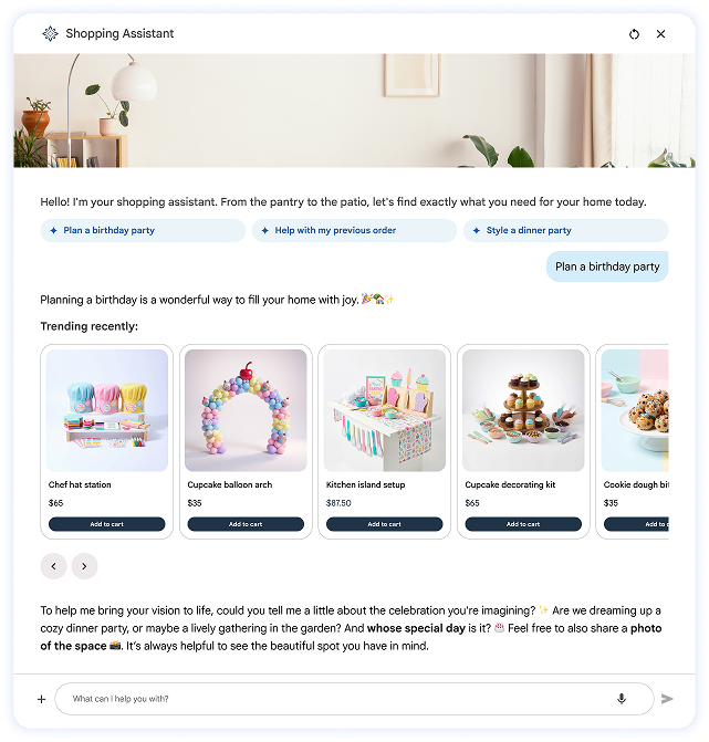 UX of a shopping agent on a fictitious site.