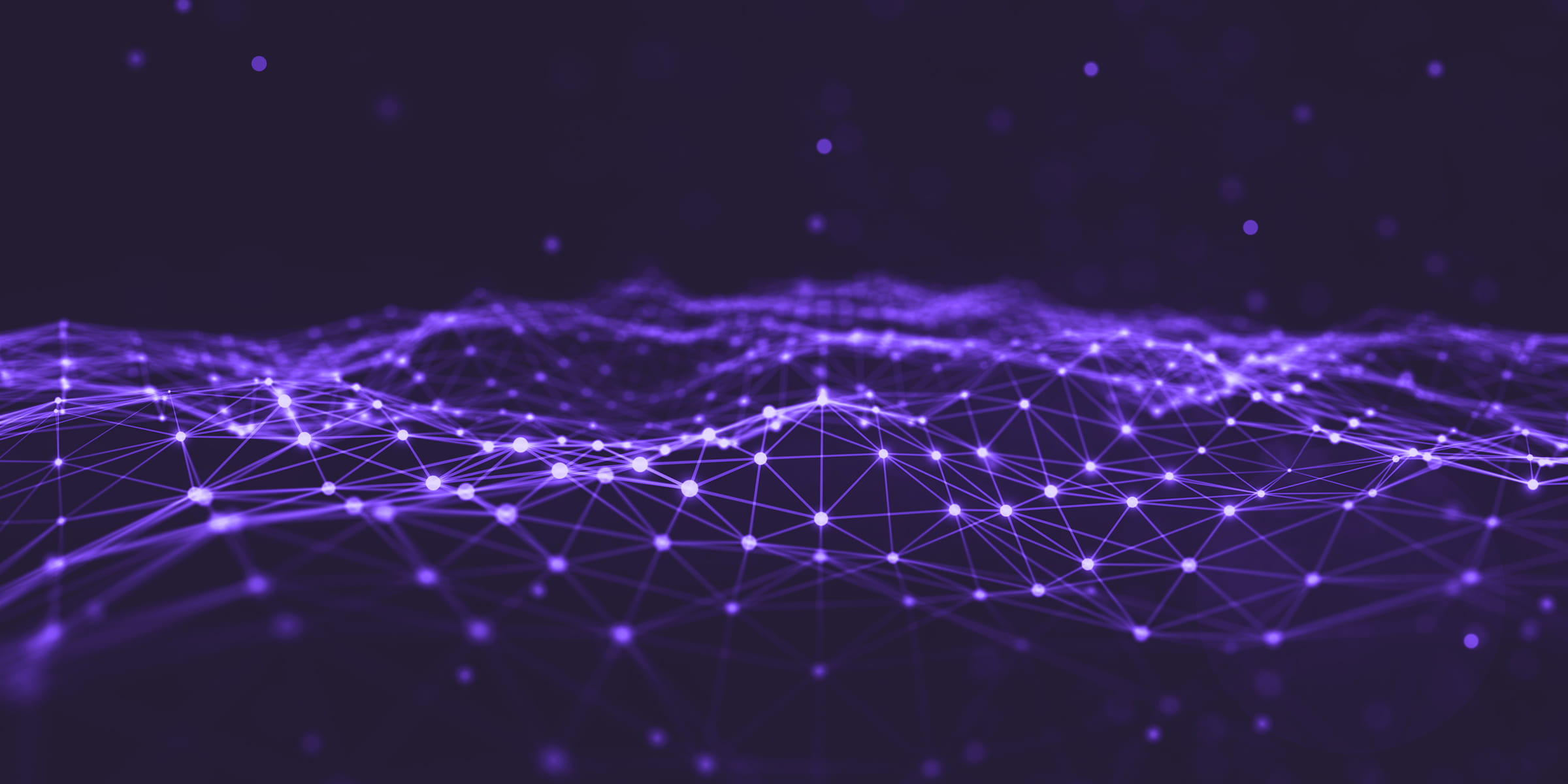 Purple abstract network wave with glowing dots