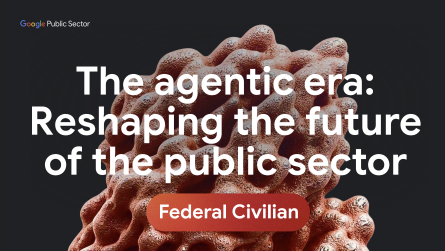 Pinkfarbene Korallenstruktur mit dem Text „Die Ära der agentischen KI: Die Zukunft des öffentlichen Sektors neu gestalten“