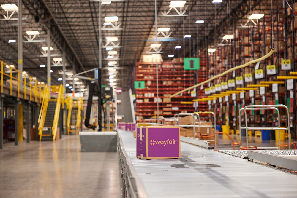 Wayfair package on a conveyor belt