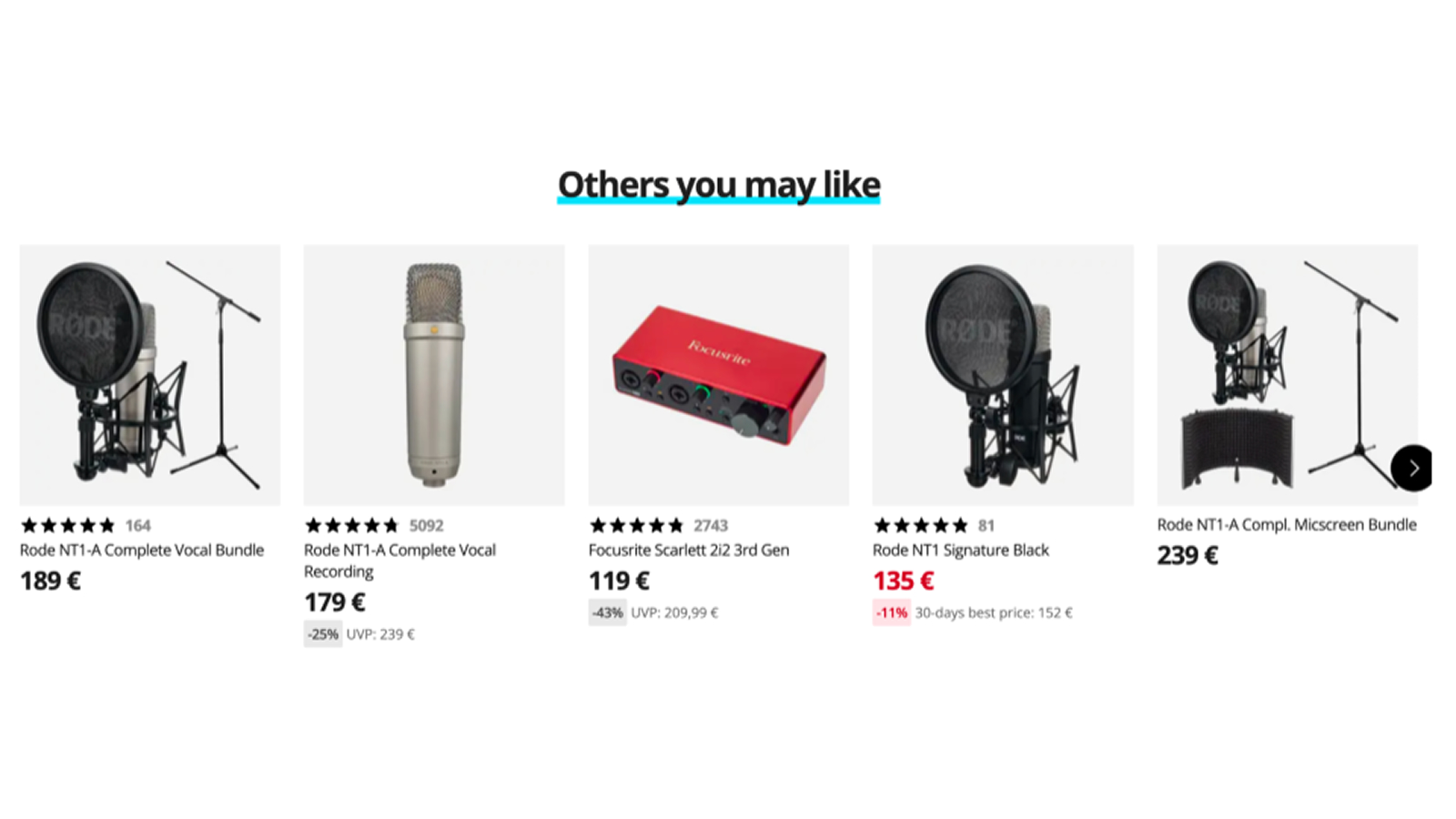 Example recommendations on a product detail page (PDP)