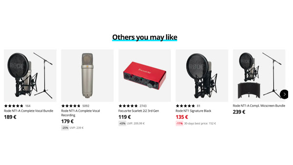 Example recommendations on a product detail page (PDP)