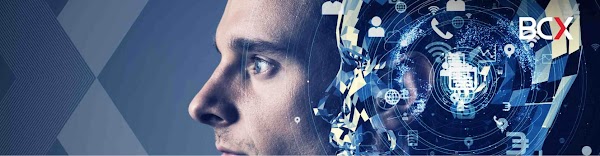 Man's face and technology illustration