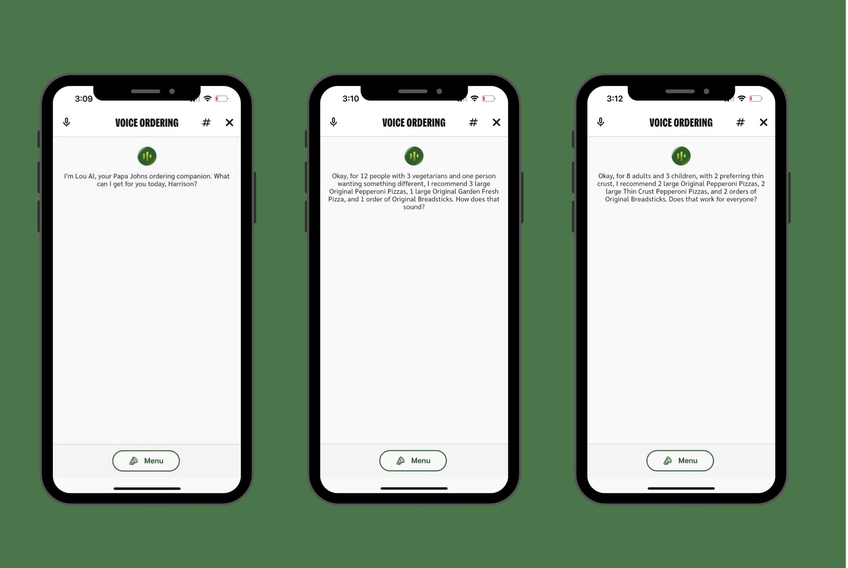Papa Johns voice-ordering assistant