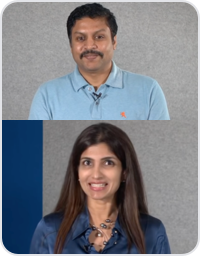 一對男女身穿藍色襯衫