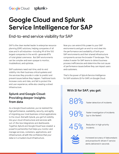 Optimize SAP® on Google Cloud with Splunk Service Intelligence for SAP.