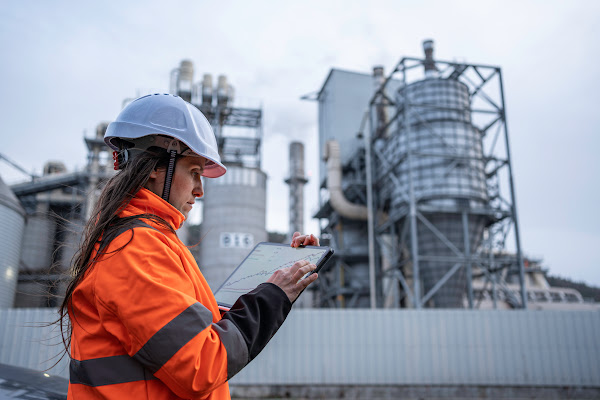 一名女工程师正在发电厂工作。