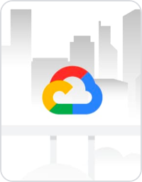 Google Cloud logo over a cityscape