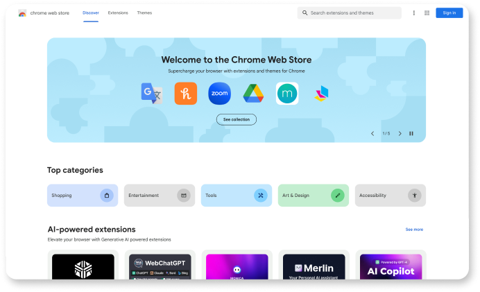 Pagina Ontdekken in de Chrome Web Store