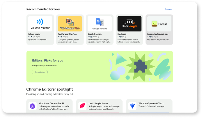Chrome Web Store tailored extensions