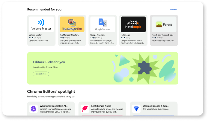 Speziell für dich ausgewählte Erweiterungen im Chrome Web Store