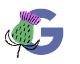 Illustration of the letter G next to a thistle flower