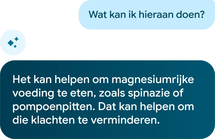 Afbeelding van Google Health Coach die voedingsadvies geeft om de symptomen van de vrouwelijke gezondheid te verbeteren. 