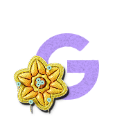 Purple letter G with a yellow embroidered daffodil appliqué layered over