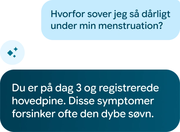 Billede af samtale med Google Health Coach, der giver råd om symptomer under menstruation.
