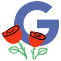 Illustration of the letter G with two red roses